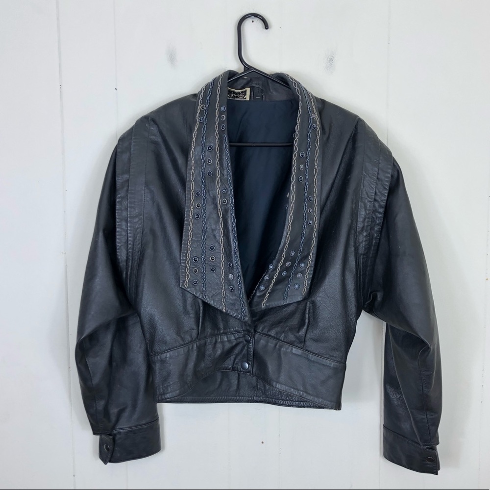 Vintage 80s Cropped‎ Leather Jacket Sz M